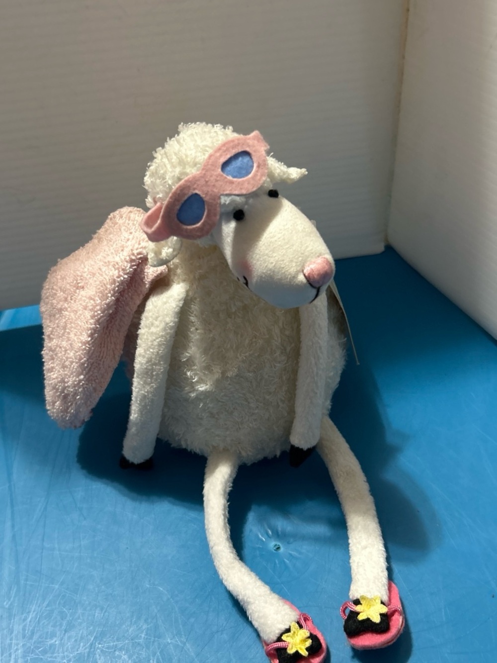 Hallmark White Sheep Plush with Pink Mask and Pink Flower Sandals